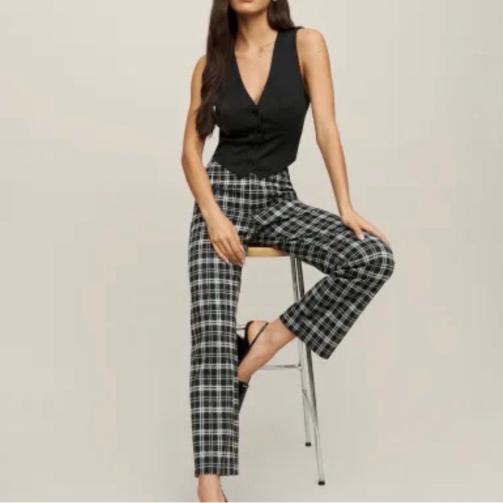 NWT Reformation Franklin Black Green Plaid Pant size 4 reg $178